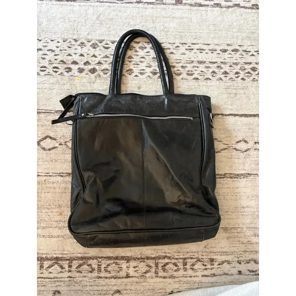Vintage Latico USA Black Leather Tote Shoulder Bag Soft Slouchy Boho Minimalist